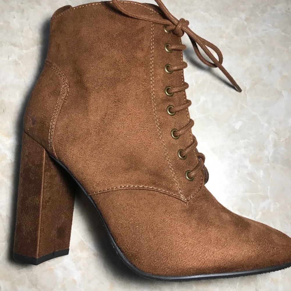 Brown lace up booties